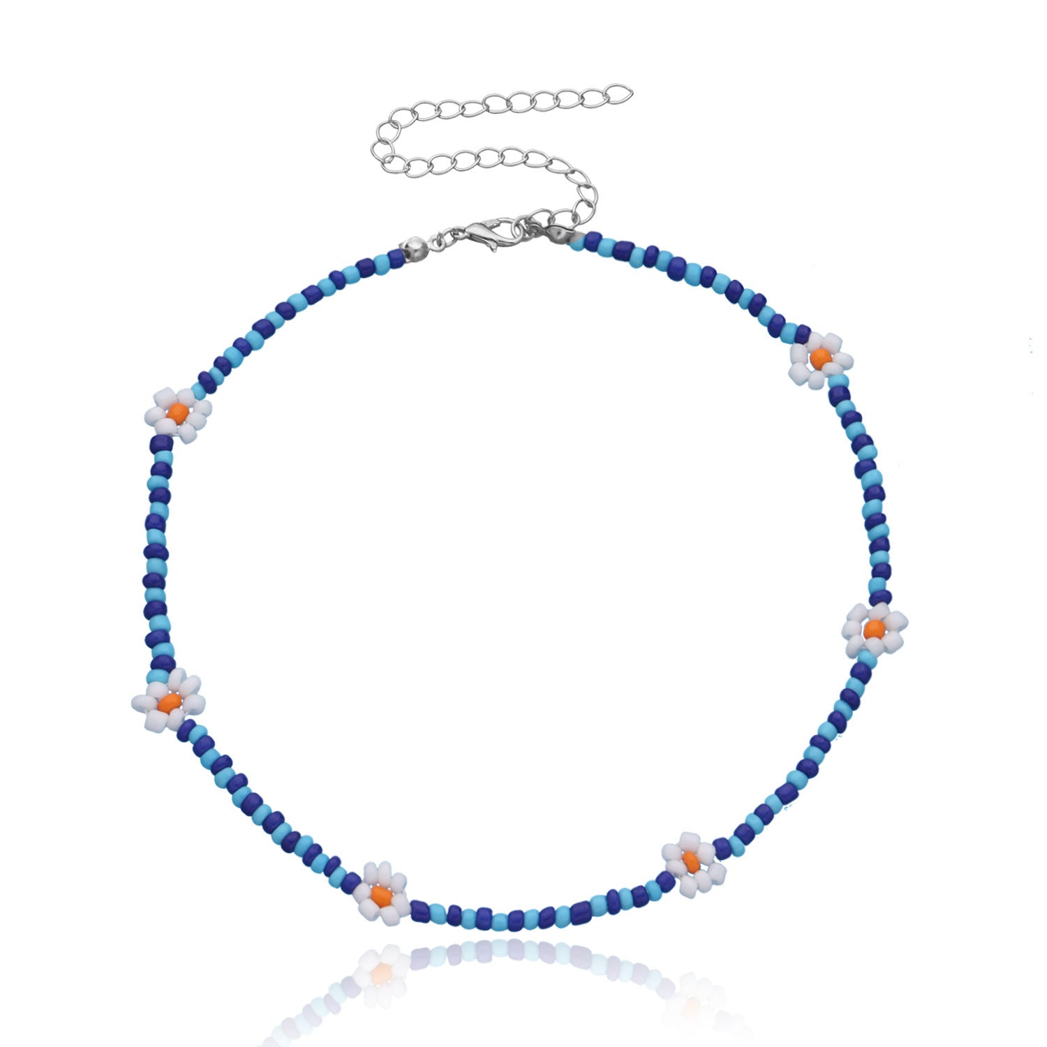 Wholesale Rice Bead Flower Alloy Necklace
